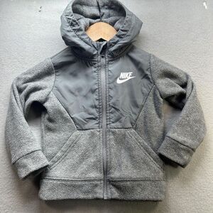 Nike Jacket Toddler 24M Gray Fleece Full Zip Hooded Swoosh Windrunner‎ Polyester